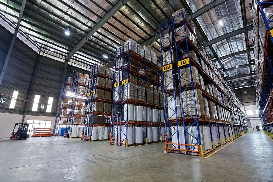 Racked storage at the Bandar Sri Sendayan operations warehouse